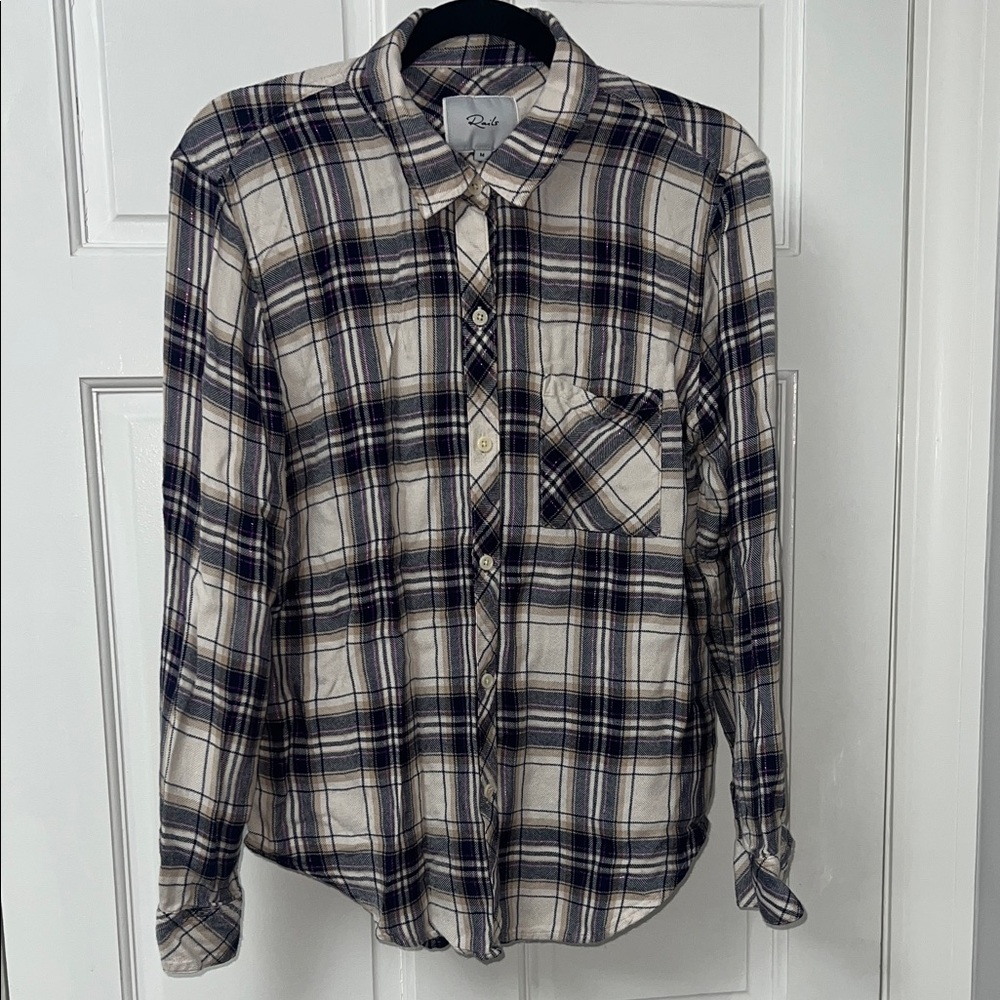 Rails Navy and Cream Plaid Shirt, Medium